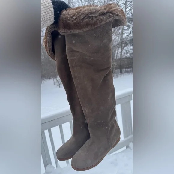 Sam Edelman Orlando suede knee-high boots with faux-fur cuff 9 - Picture 7 of 16